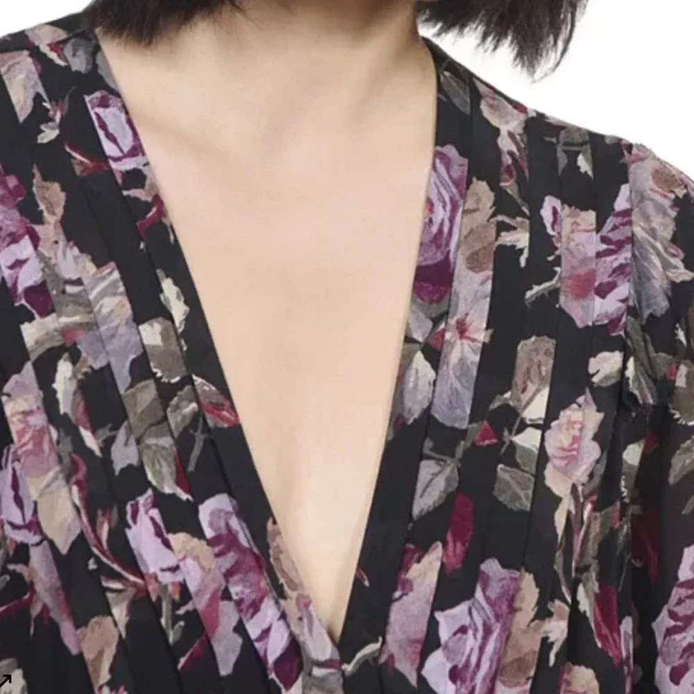 The Kooples English Roses Black Floral Midi Dress Size S - Picture 2 of 5